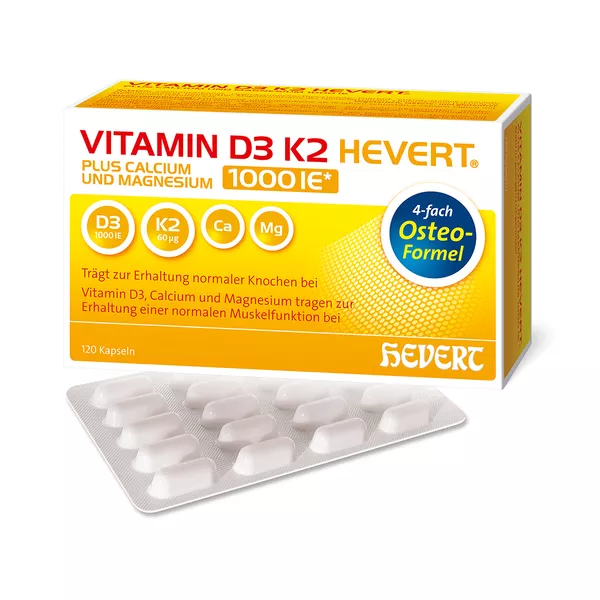Vitamin D3 K2 Hevert plus Ca Mg 1000 IE/