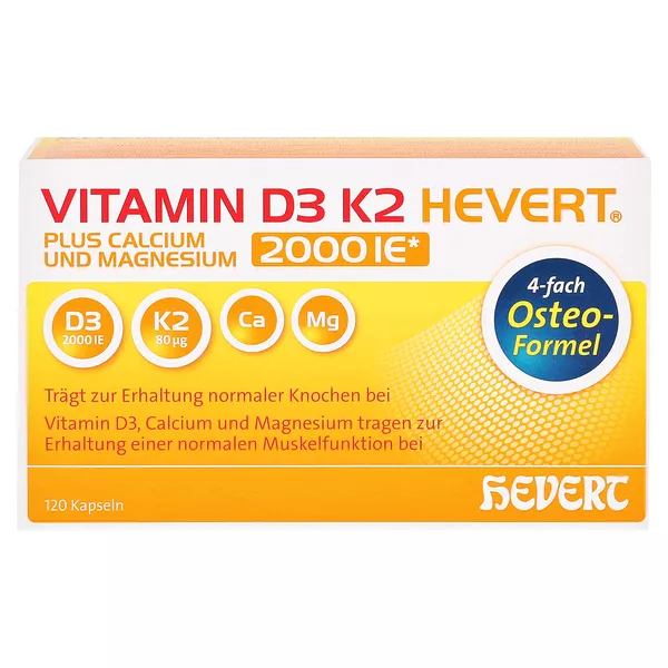 Vitamin D3 K2 Hevert plus Ca Mg 2000 IE/ 120 St