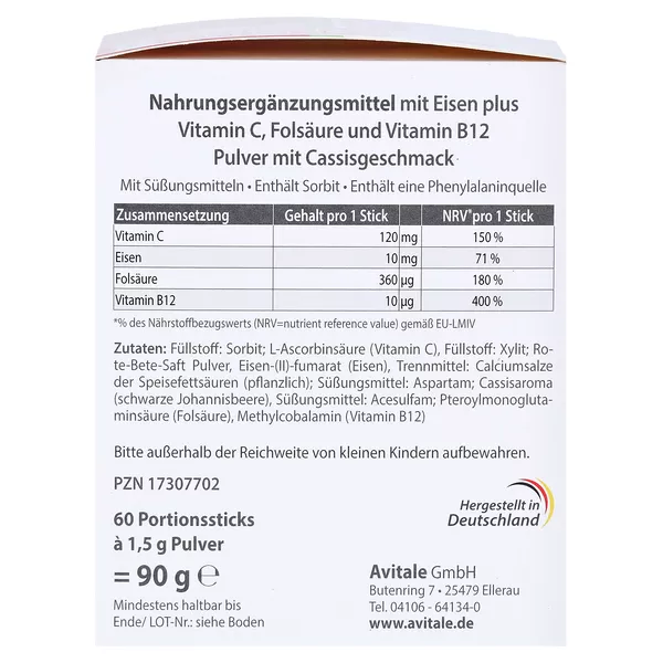 Eisen Direkt plus Vitamin C+Folsäure+B12 60 St