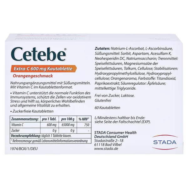 CETEBE Extra-C 600mg hochdosiertes Vitamin C 60 St