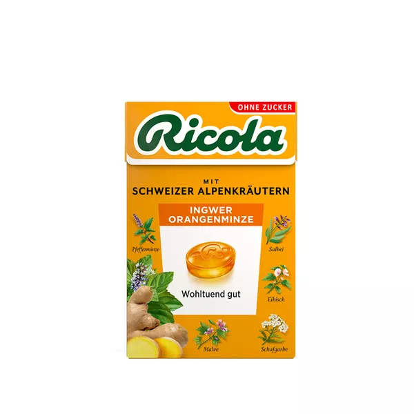 Ricola Ingwer Orangenminze ohne Zucker Box, 50 g