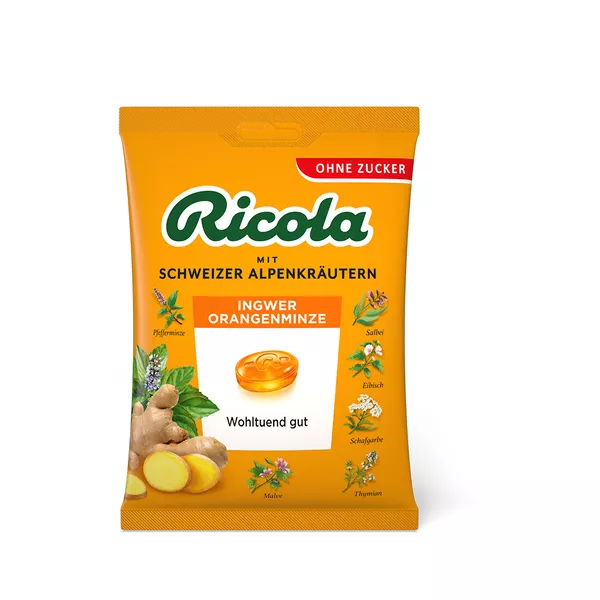 Ricola Ingwer Orangenminze ohne Zucker 75 g