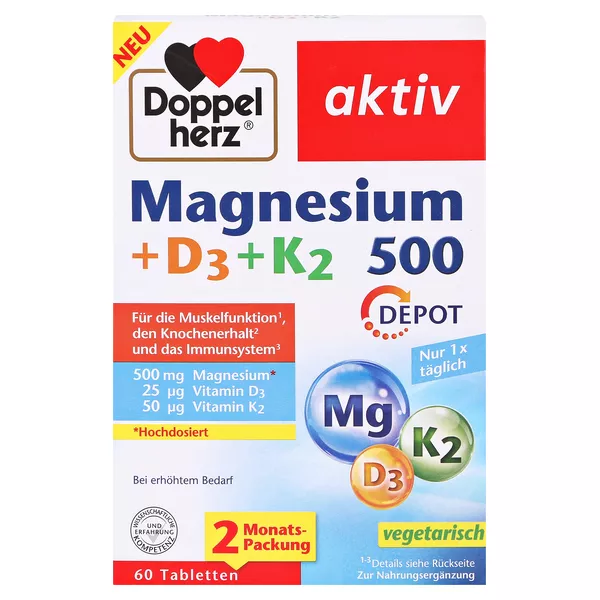 Doppelherz Magnesium 500 + D3 + K2Depot 60 St