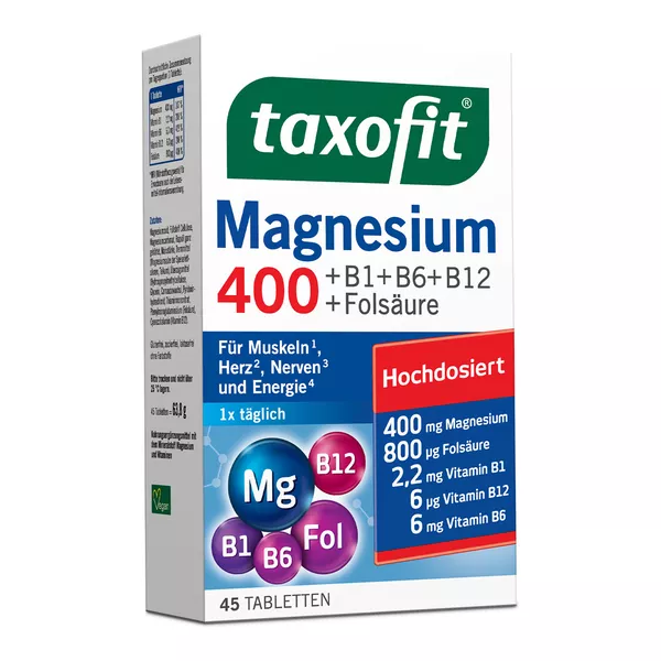 taxofit Magnesium 400 + B1+ B6+ B12+ Folsäure 45 St