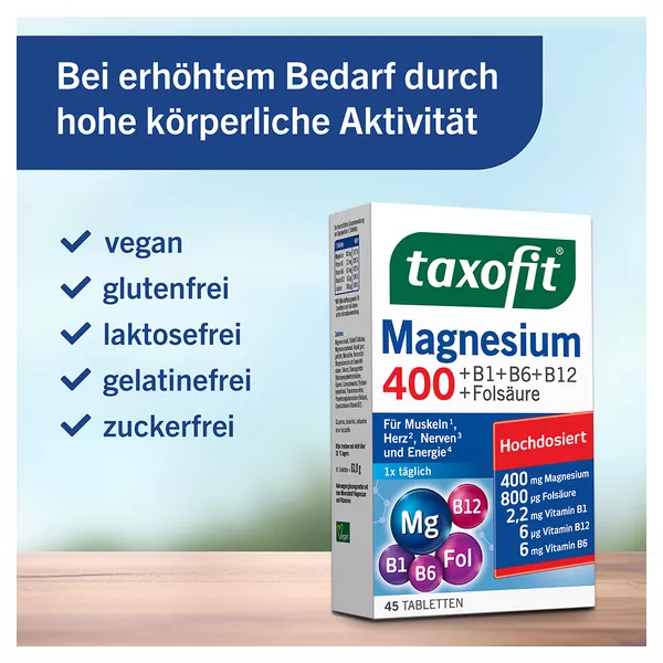 taxofit Magnesium 400 + B1+ B6+ B12+ Folsäure 45 St