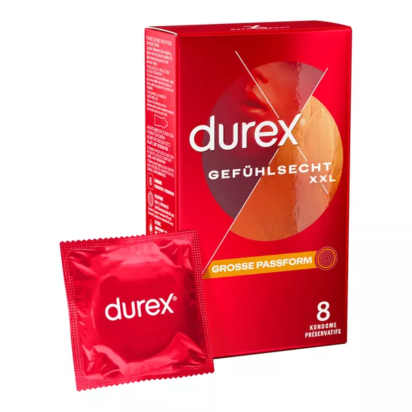 Durex «Gefühlsecht Extra Groß» große und hauchzarte Markenkondome 8 St
