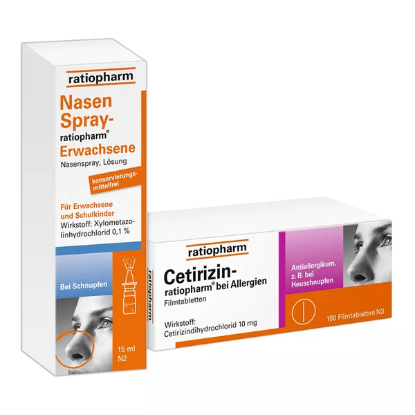 Sparset rationpharm Cetirizin bei Allergien + Nasenspray Erwachsene, 1 Set