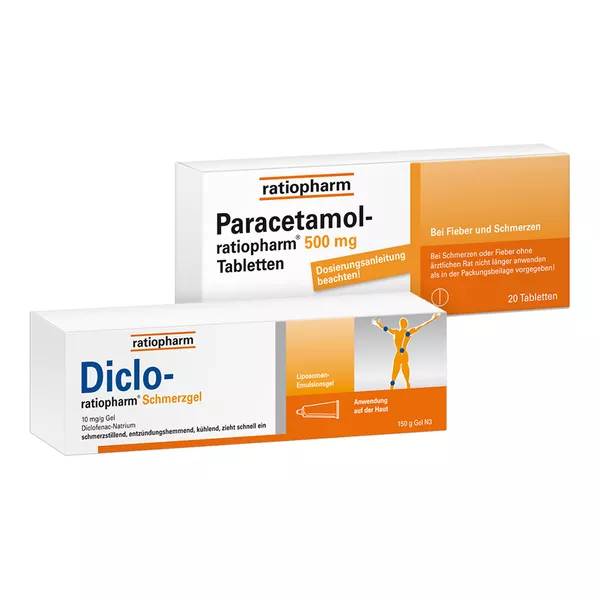 Sparset ratiopharm Paracetamol 500 mg + Diclo Schmerzgel, 1 Set